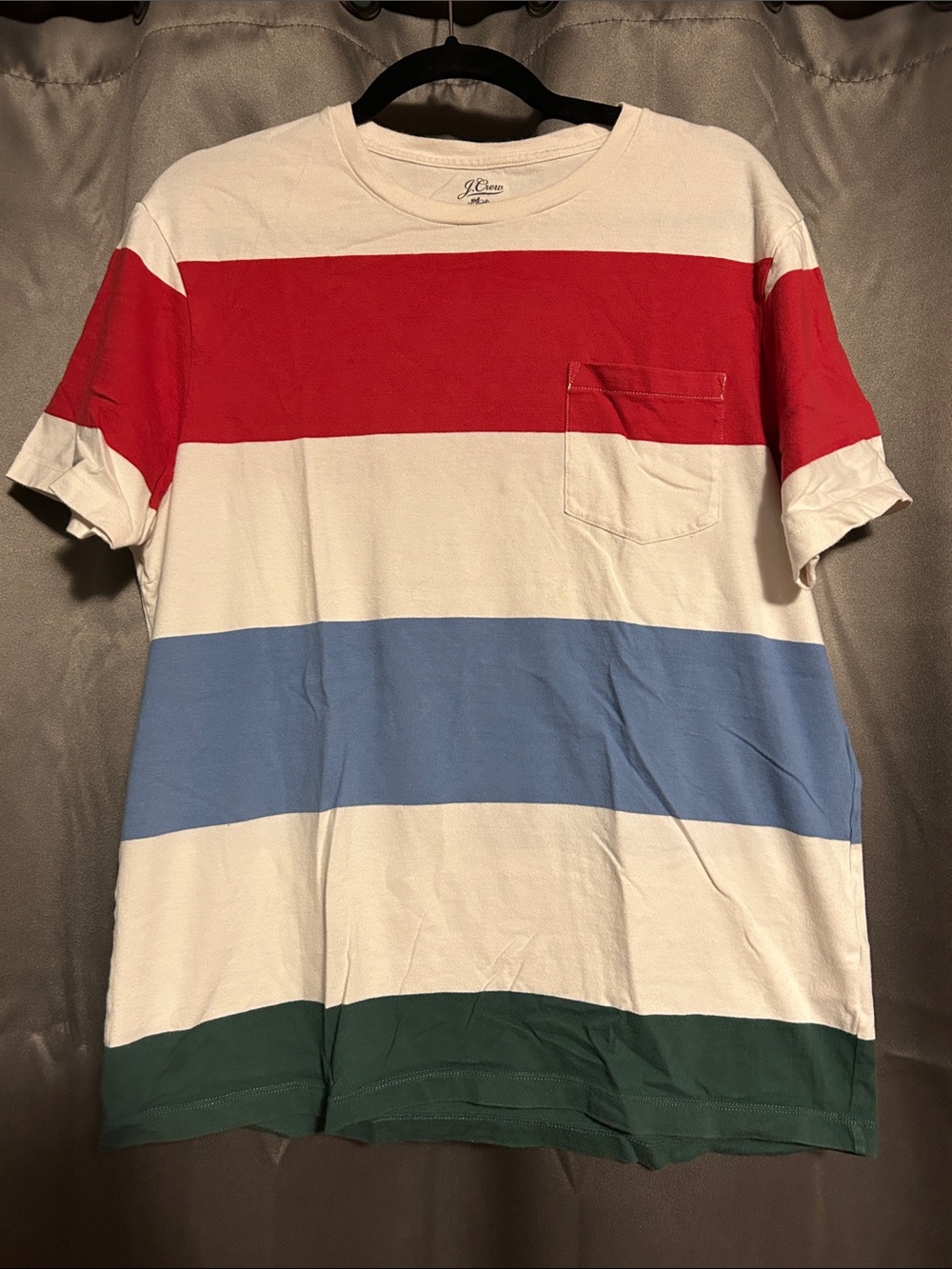 J. Crew Short-Sleeve Striped Pocket Tee in Red, Blue & Green